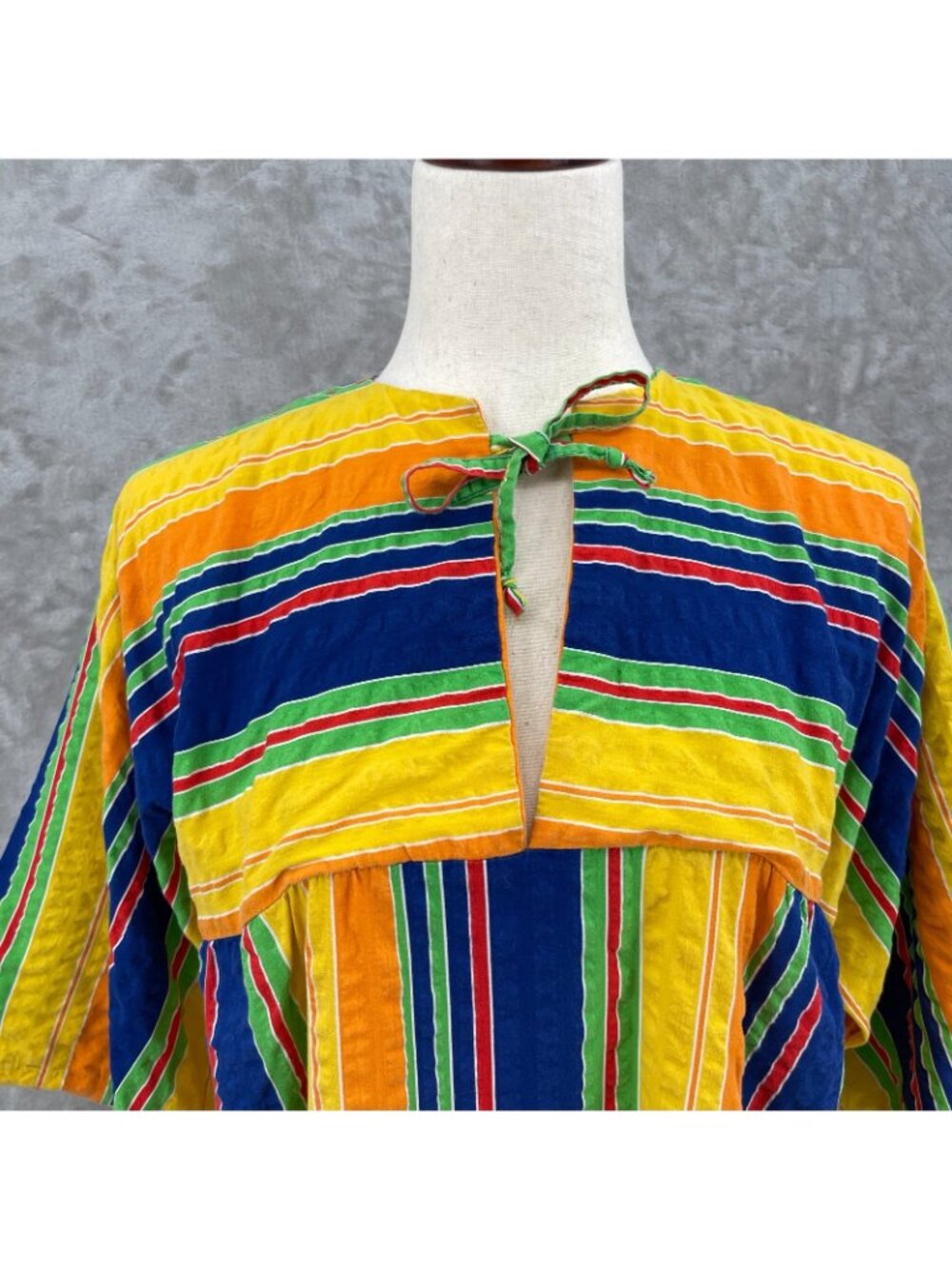 Vintage 70s Catalina ivid Striped Cotton Maxi Muumuu Swim Cover Caftan - Picture 3 of 16